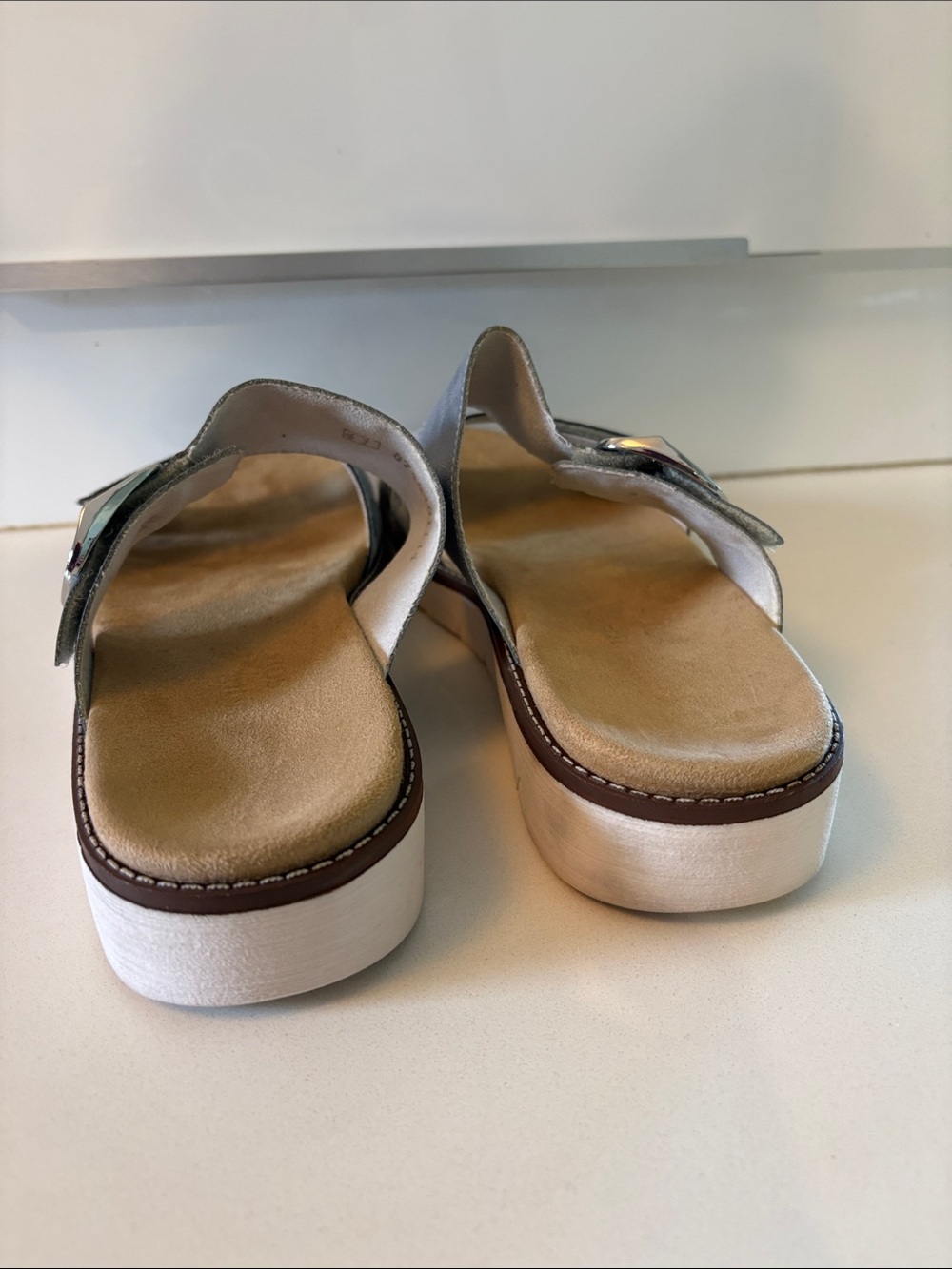 Women's Remonte Light Blue Metallic Slide Sandals with Buckle Size 41 Euro - Picture 3 of 10